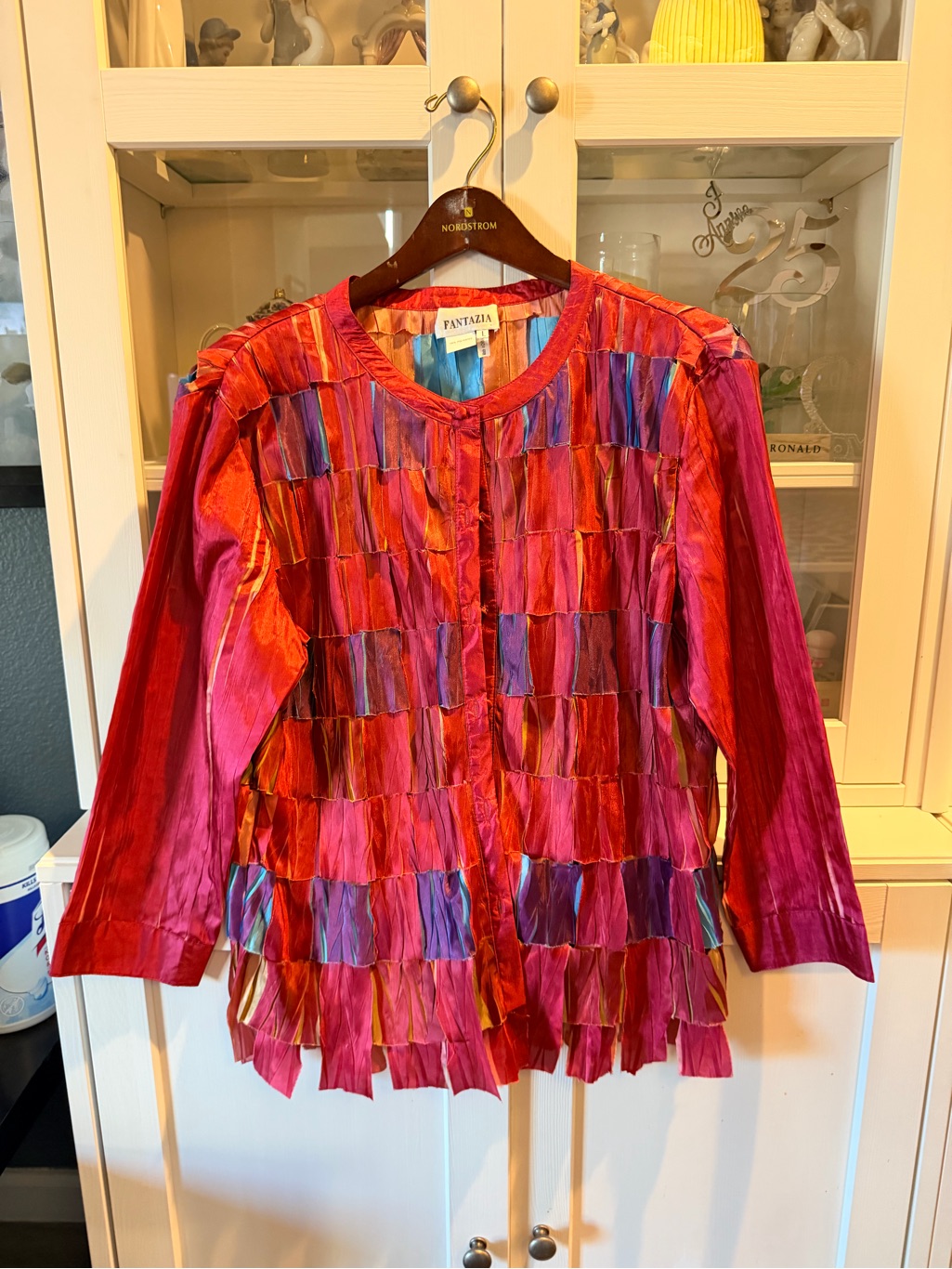 Multicolor Patchwork Button-Down Top - Red/Pink